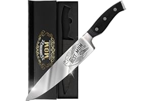 Christmas Day Gift “Best MOM” - Premium Chef Knife Gift - 20 cm Stainless Carbon Steel Kitchen Knive w/Pakka Wood Handle - Mo