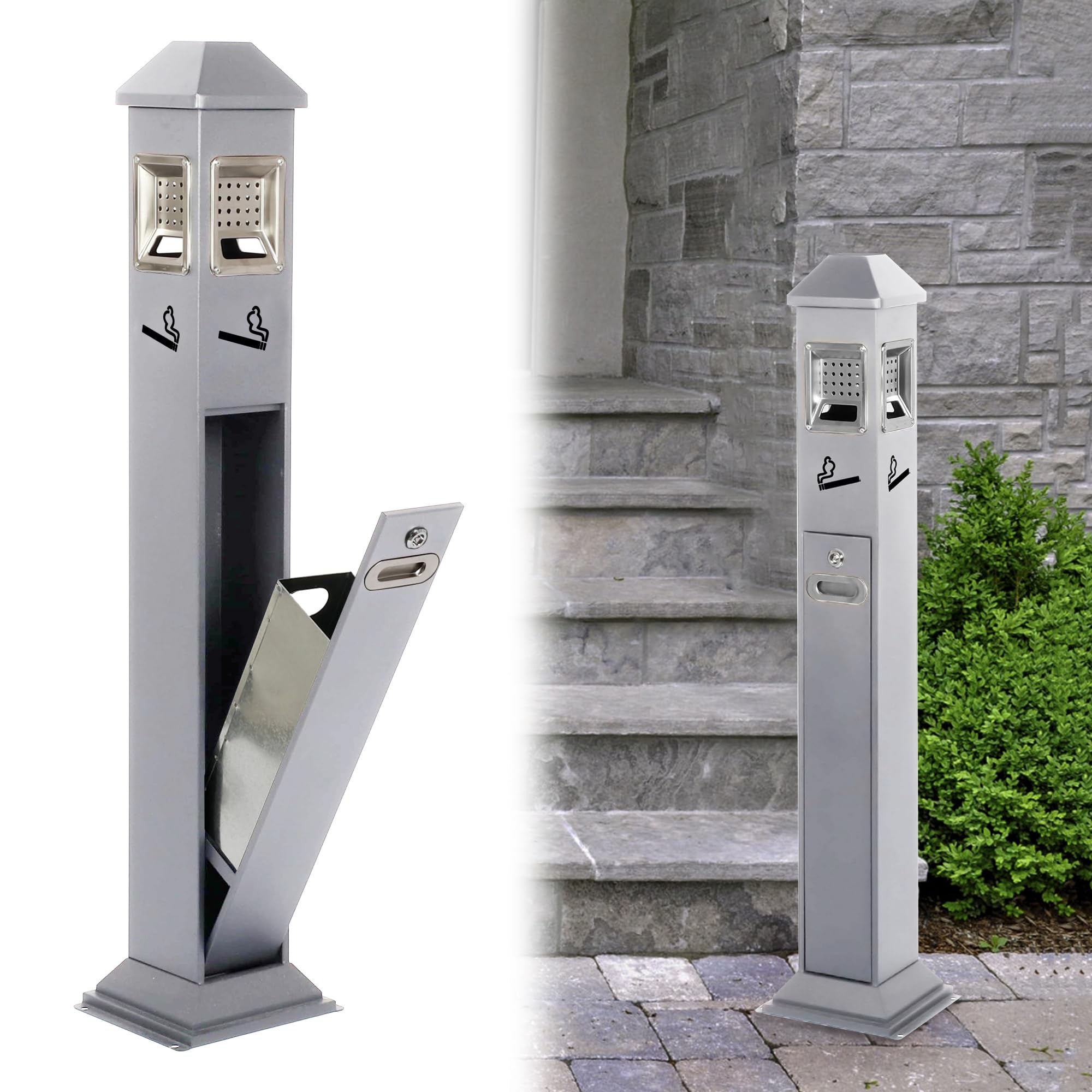 AIWFL Stainless Steel Vertical Trash Bin Outdoor