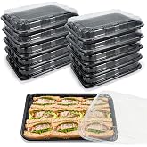 10 Pack Catering Trays with Lids, 13" Charcuterie Board with Lid, Serving Tray with Lid for Cookie, Dessert and Sandwiches, Reusable Plastic Serving Trays for Catering, Buffet