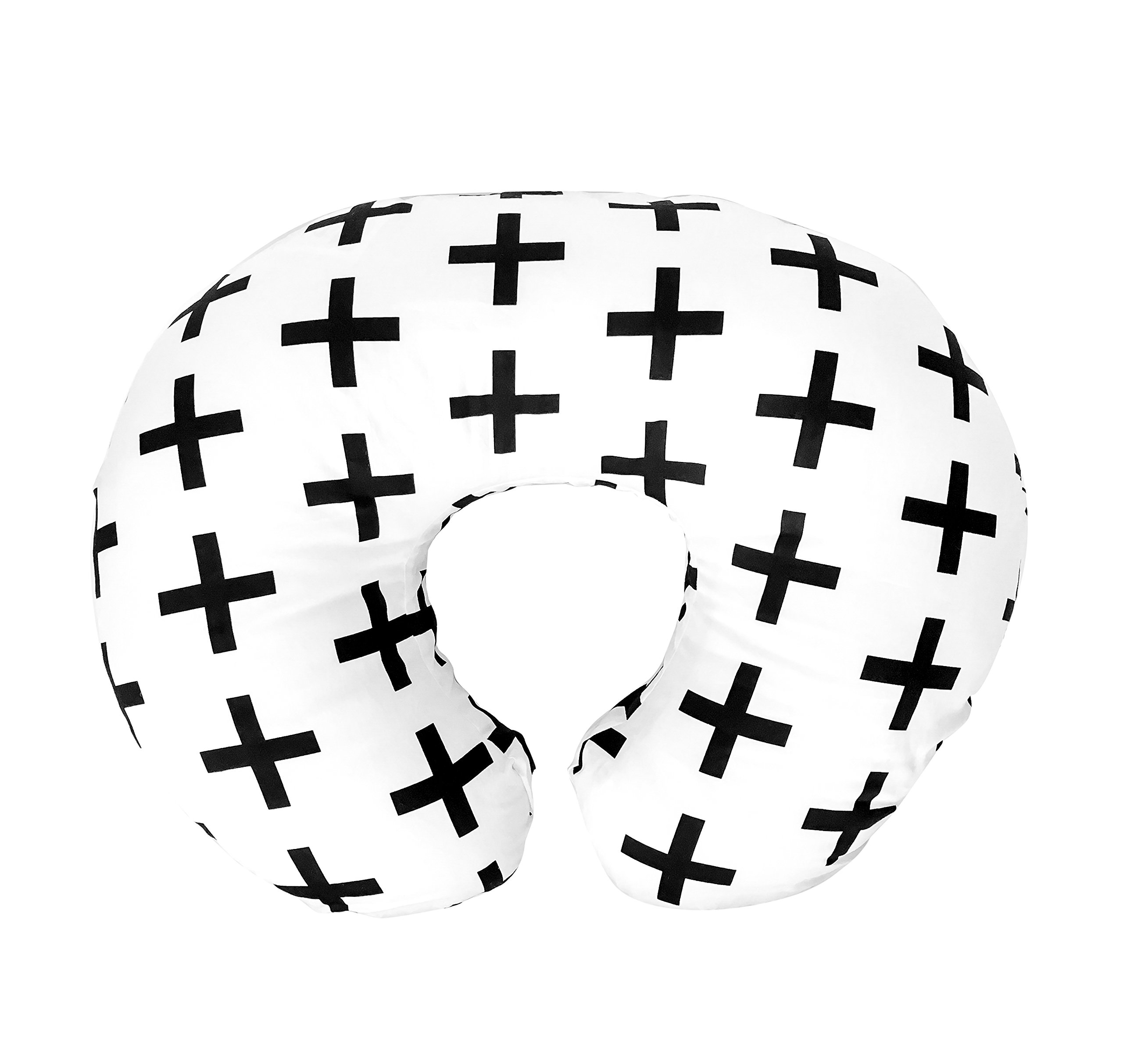 Premium Quality Nursing Pillow Cover Nordic Swiss Black Cross Unisex Design Slipcover - 100% Cotton Hypoallergenic - Great for Breastfeeding Mothers - Fits Boppy Pillow