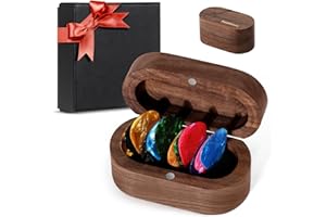 DoubleCare Walnut Guitar Pick Case Set with 12 Celluloid Picks in 3 Thicknesses, Premium Guitar Pick Holder, Mini Jewelry Box, Guitar and Bass Gift for Son, Mother, Father, Friend, Teacher