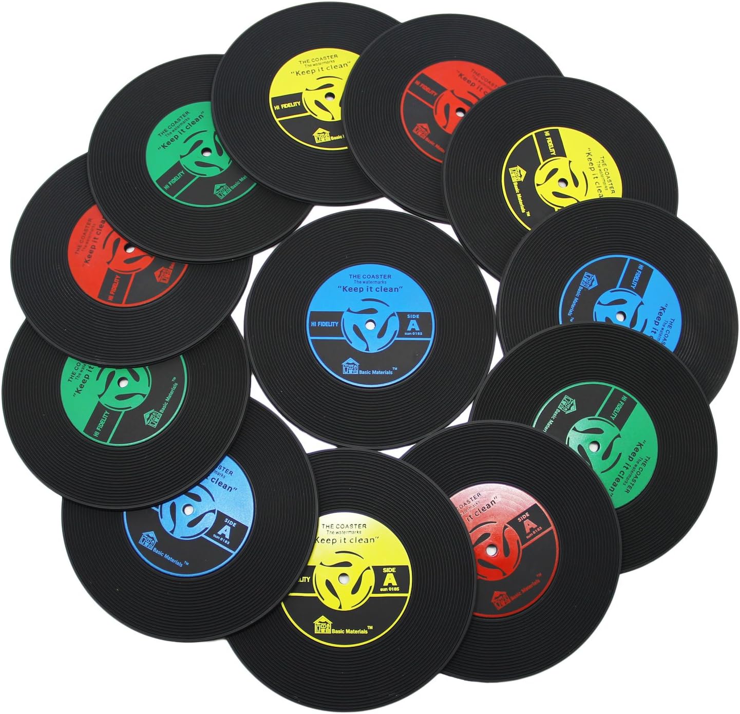 DuoMuo Coaster Set of 12 Vinyl Record Disk Coasters for Drinks