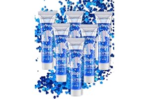SUMEITANG 6PCS Blue Face Body Glitter Gel，Holographic Chunky Sequins Body Glitter Paint for Party Singer Concerts Music Festival Rave Accessories for Girls Women Face Body DIY Sparkling Makeup