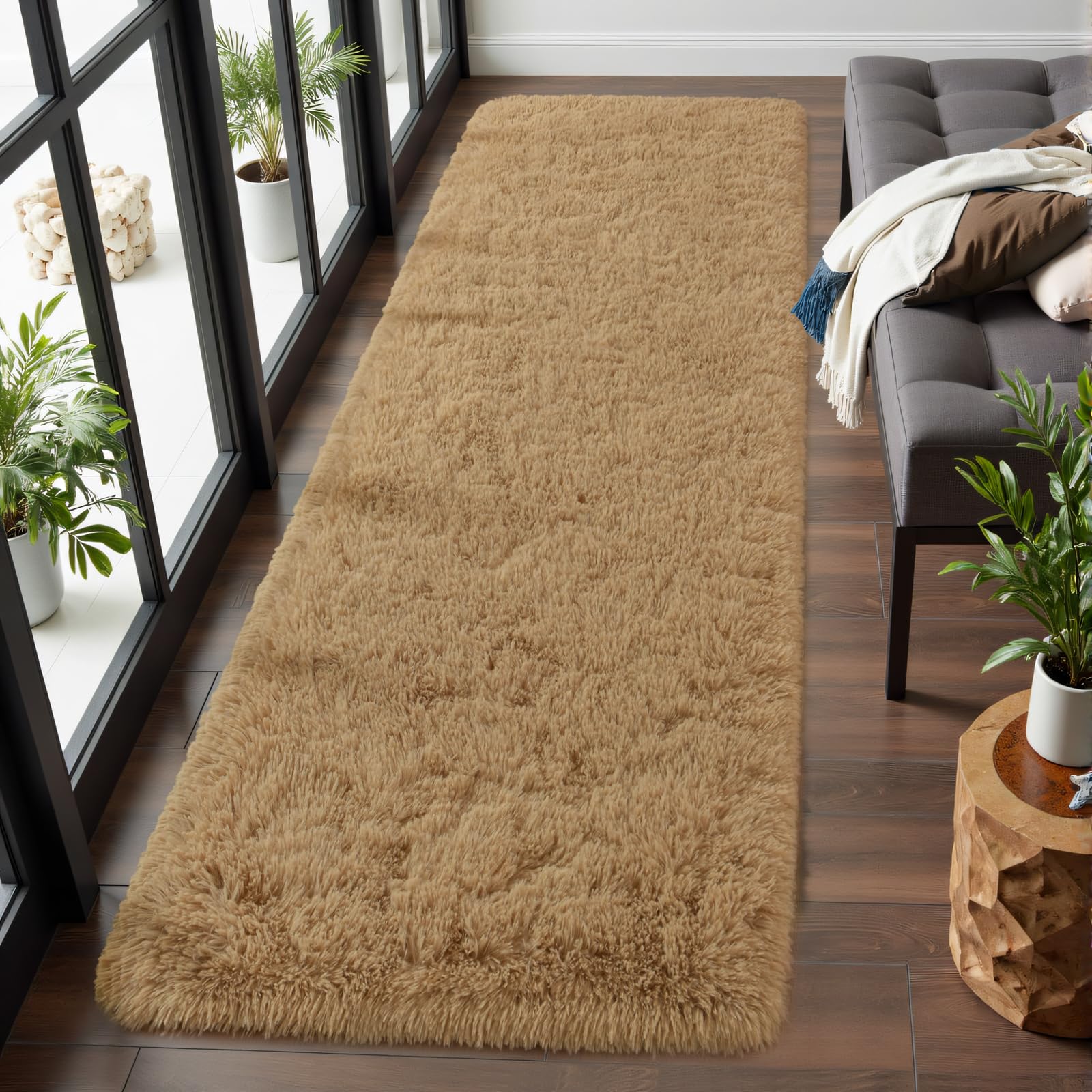 Photo 1 of Macgace Fluffy Runner Rug, 2x6 Beige Washable Hallway Area Rugs for Bedroom Living Room Kitchen Laundry, Long Shag Rug with Non Slip Rubber Backing Fuzzy Entryway Carpet Modern Home Decor