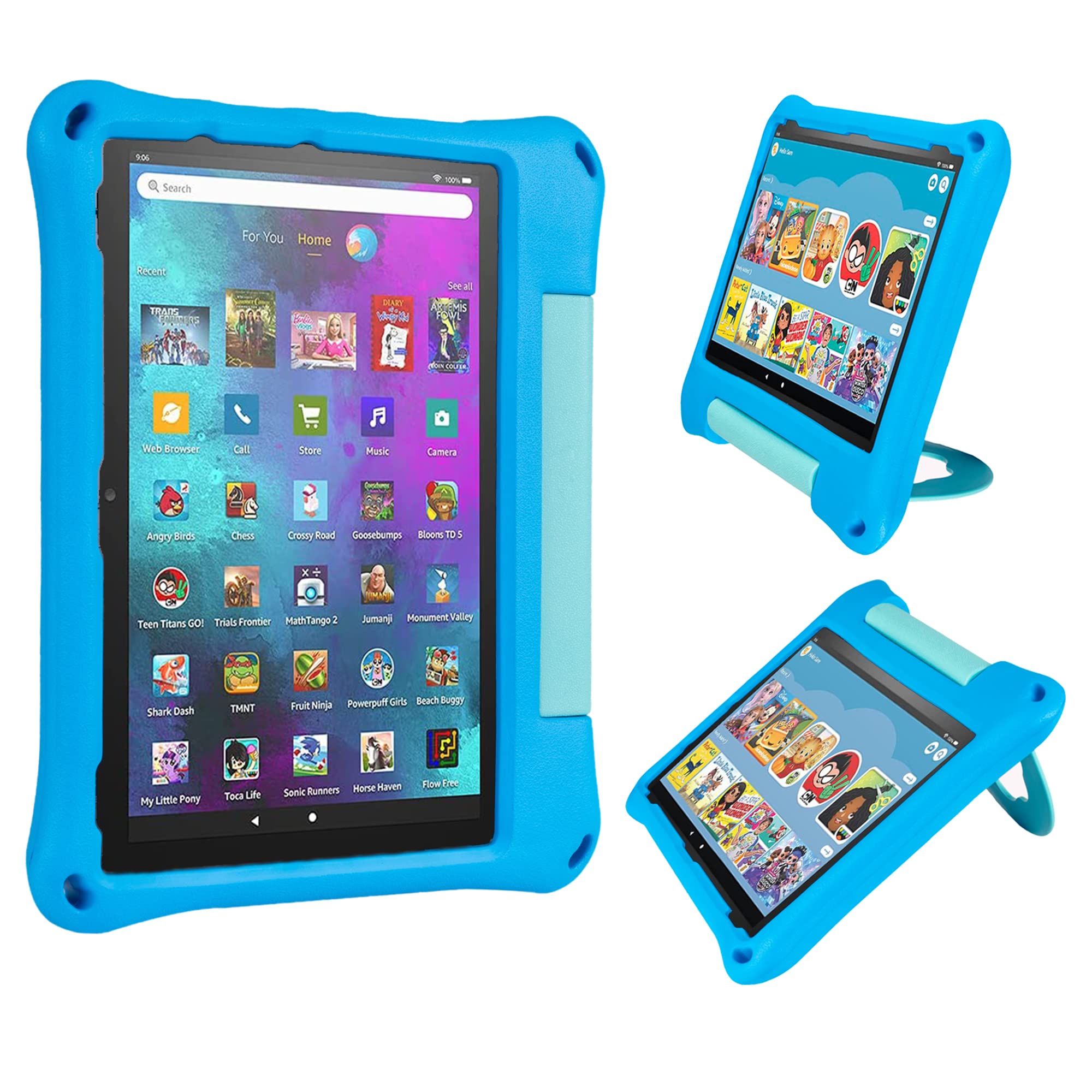 Photo 1 of **MISSING SCREEN PROTECTOR**Fire HD 10 Tablet Case for Kids (2021/2023 Release, 11th/13th Generation), Oqddqo Amazon Kindle 10 Plus Case, Specially Strengthened Four-Corner Double-Layer Shock with Bracket(Blue)