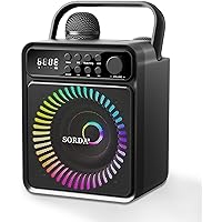 SORDA Karaoke Machine, Portable Bluetooth Speaker with 2 Wireless Microphones for Adults & Kids, Support USB/AUX, PA System w