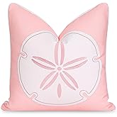 Hofdeco Premium Coastal Patio Indoor Outdoor Throw Pillow Cover Only, 20"x20" Water Repellent for Backyard, Couch, Blush Pink Embroidered Sea Life Sand Dollar with Piping