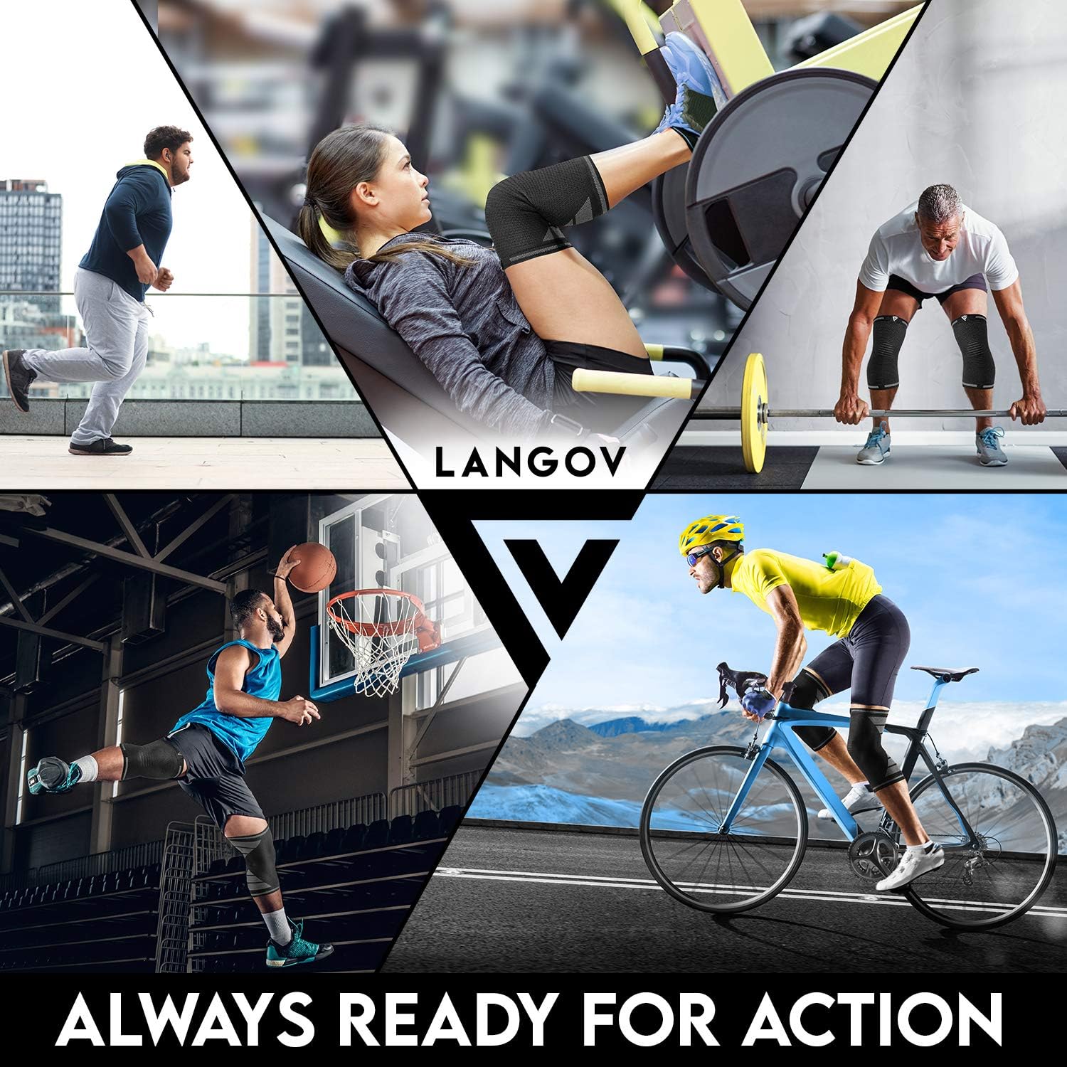 Langov Compression Knee Sleeves for Knee Pain for Women & Men (Pair), Knee braces, Stabilizer Wraps For Weightlifting ,Running, Working Out, Knee Support Relieves Pain from MCL, ACL, Arthritis: Health & Personal Care
