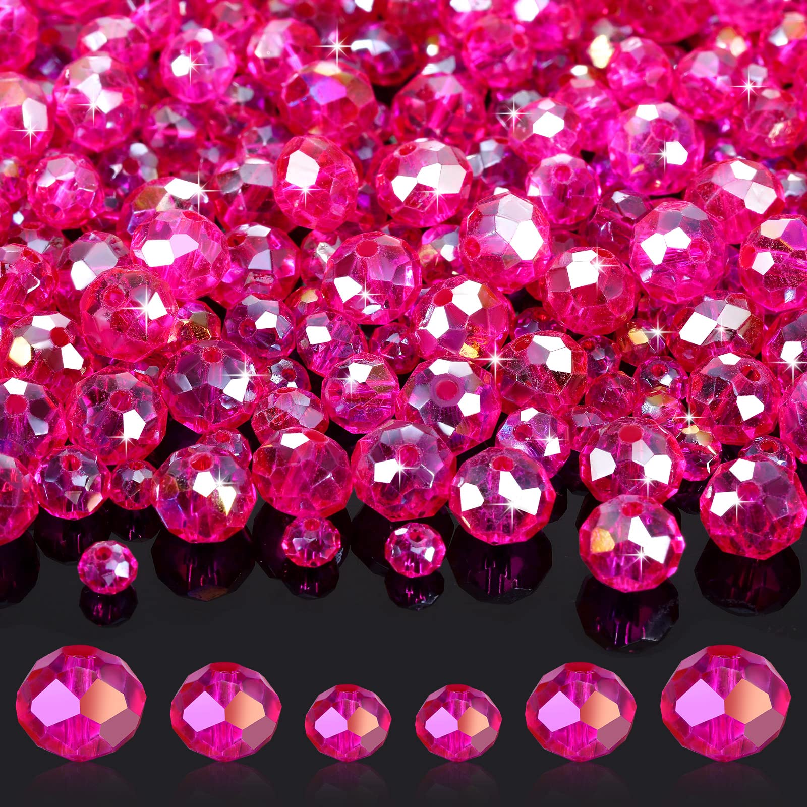 Photo 1 of WILLBOND 600 Pcs Crystal Glass Beads for Jewelry Making Bulk Faceted Gemstone Rondelle Loose Beads for Bracelet DIY Crafts 8 mm, 6 mm, 4 mm(Rose Red)