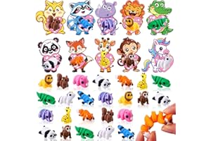 JOICEE 24 Pack Mini 3D Printed Animals Figurines with Valentines Day Gifts Cards for Kids, Articulated Flexible Fidget Toys Set Exchange Gifts for Kids Boys Girls School Classroom Party Favors Prizes