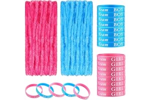 48 Pcs Gender Reveal Decorations Set, 24 Gender Reveal Bracelets and 24 Leis, Wristband for Shower Ideas Party Favor Supplies