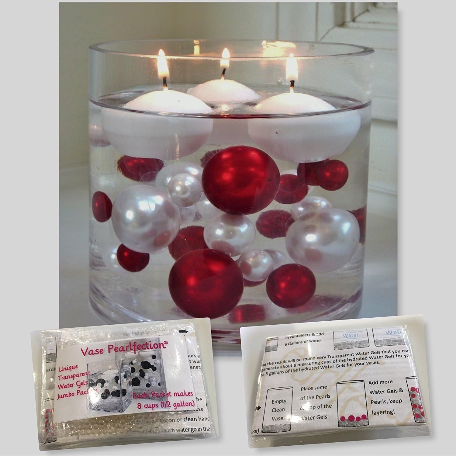 Vase Fillers - 2 Double Packets-Exclusive Transparent Water Gels Floating Measured Kits-Fills 2 Gallons of Gels for The Floating Effect-with Meausred Prep/Storage Bags-Vase Decorations-No Guessing! Best Results!