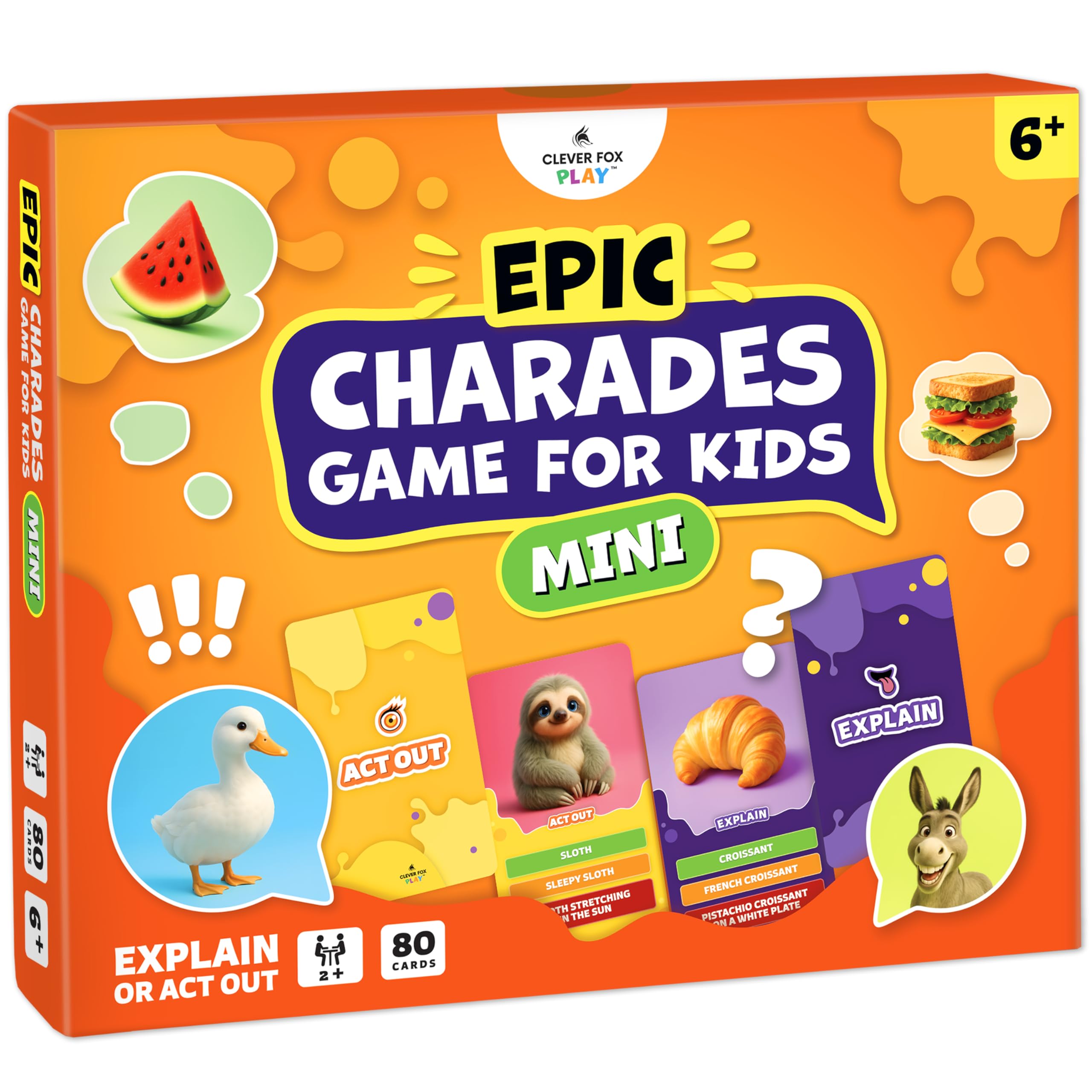 Epic Charades Mini Game for Kids Ages 6+ – Travel-Friendly Mini Edition – 80 Act Out & Explain Cards with Illustrations & Timer – Fun Educational Game for Family, Party, Classroom, Car Trips & Travel