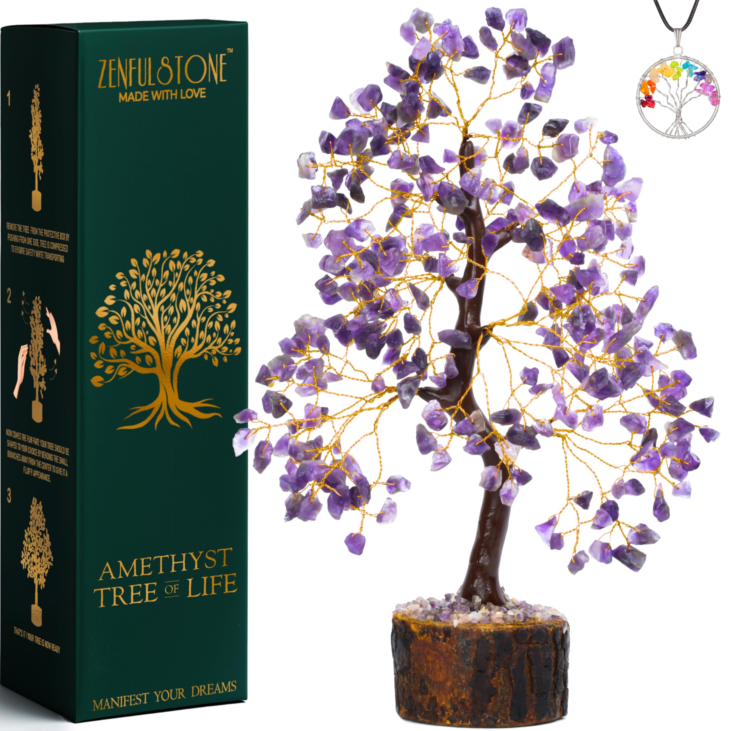 ZENFULSTONE Amethyst Crystal Tree of Life for Home, Office, and Desk Décor | Handmade Bonsai for Calming, Spiritual Healing & Relaxation |Perfect Stress Relief Gift for Mom