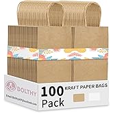 Bolthy Brown Small Kraft Paper Bags 100Pcs 5.91 x 3.15 x 8.27 inches(14x8x20cm) Paper Bags with Handles Gift Bags for Shoppin