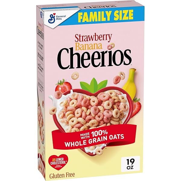 STRAWBERRY BANANA CHEERIOS, HEART HEALTHY GLUTEN FREE BREAKFAST CEREAL, MADE WITH WHOLE GRAIN OATS, FAMILY SIZE, 19 OZ