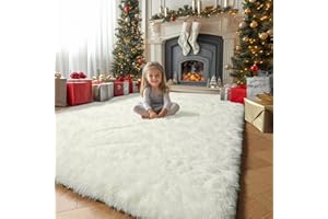 Amdrebio Ivory White Rugs for Bedroom Living Room, Soft Indoor Modern Area Rug 4x6 for Kids Room, Cute Fluffy Thick Fuzzy Carpet for Nursery Dorm, Home Decor, Furry Cream Rugs for Baby Teen Girls Boys