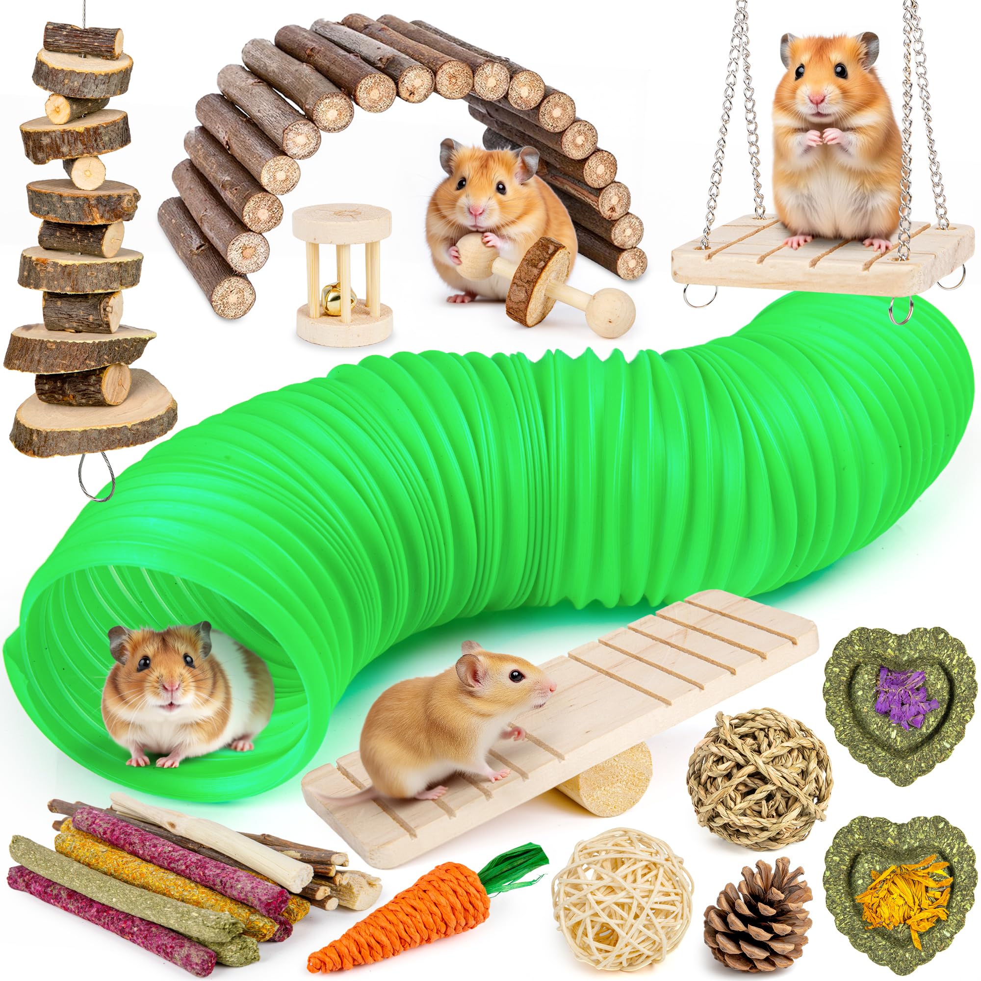 Photo 1 of Sofier Hamster Guinea Pig Toys Set Cage Accessories Natural Chew Toys Teeth Rat Chinchilla Rabbit Bunny Rodents Hamster Hideout Ball Enrichment