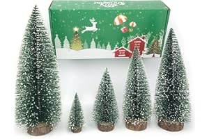 NotiGat 5pcs Small Christmas Tree Tabletop Decor Mini Christmas Trees for Decoration Wooden Xmas Bottle Brush Tree Christmas for Village Holiday Party（4/6/8/10/12 inch）