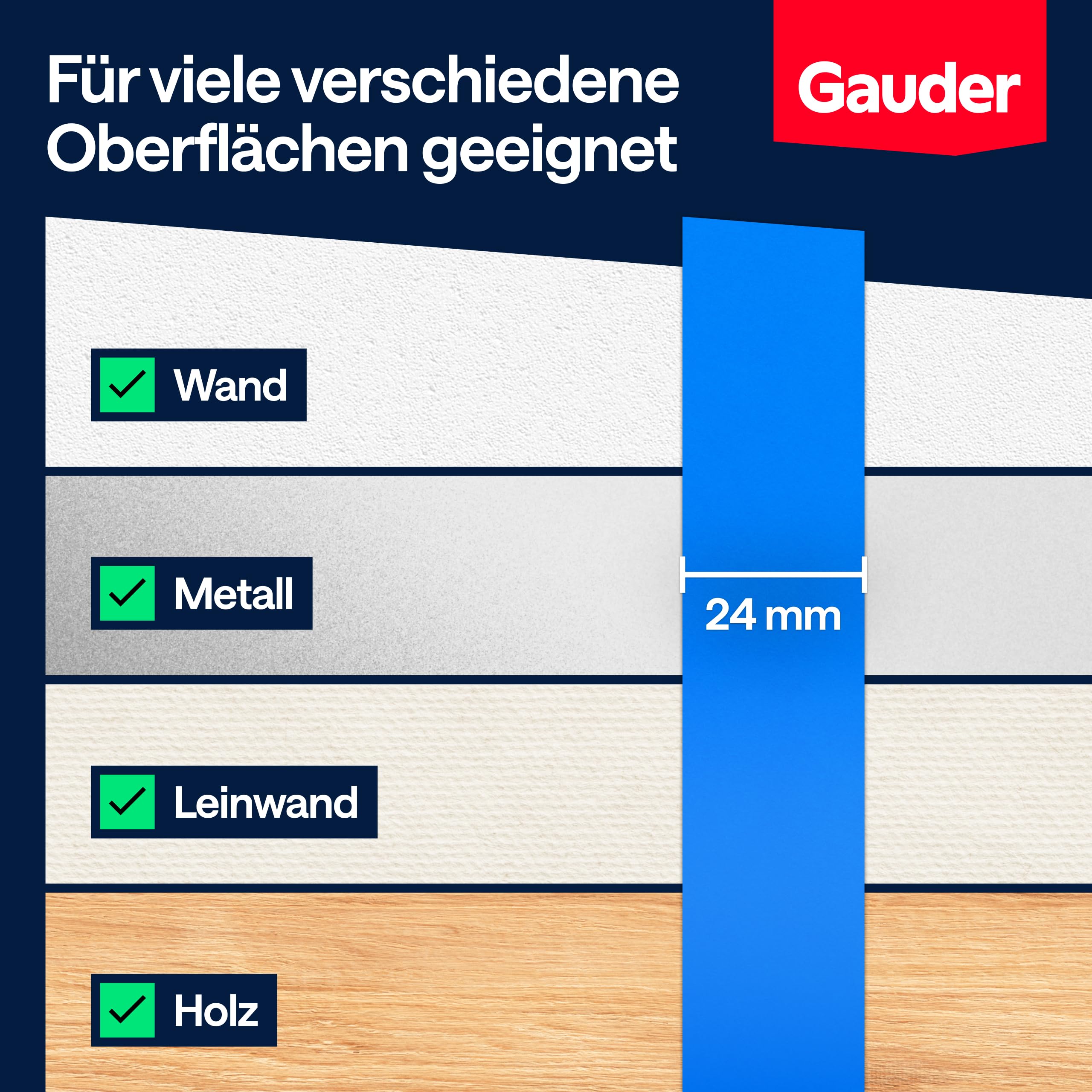 GAUDER Malerkrepp für präzise Farbkanten - Kreppband für Malerarbeiten - Malerband & Abdeckband blau - Abklebeband Maler Washi-Papier - Masking Tape - Klebeband Malertape (3 Rollen - 24 mm x 50 m) 3