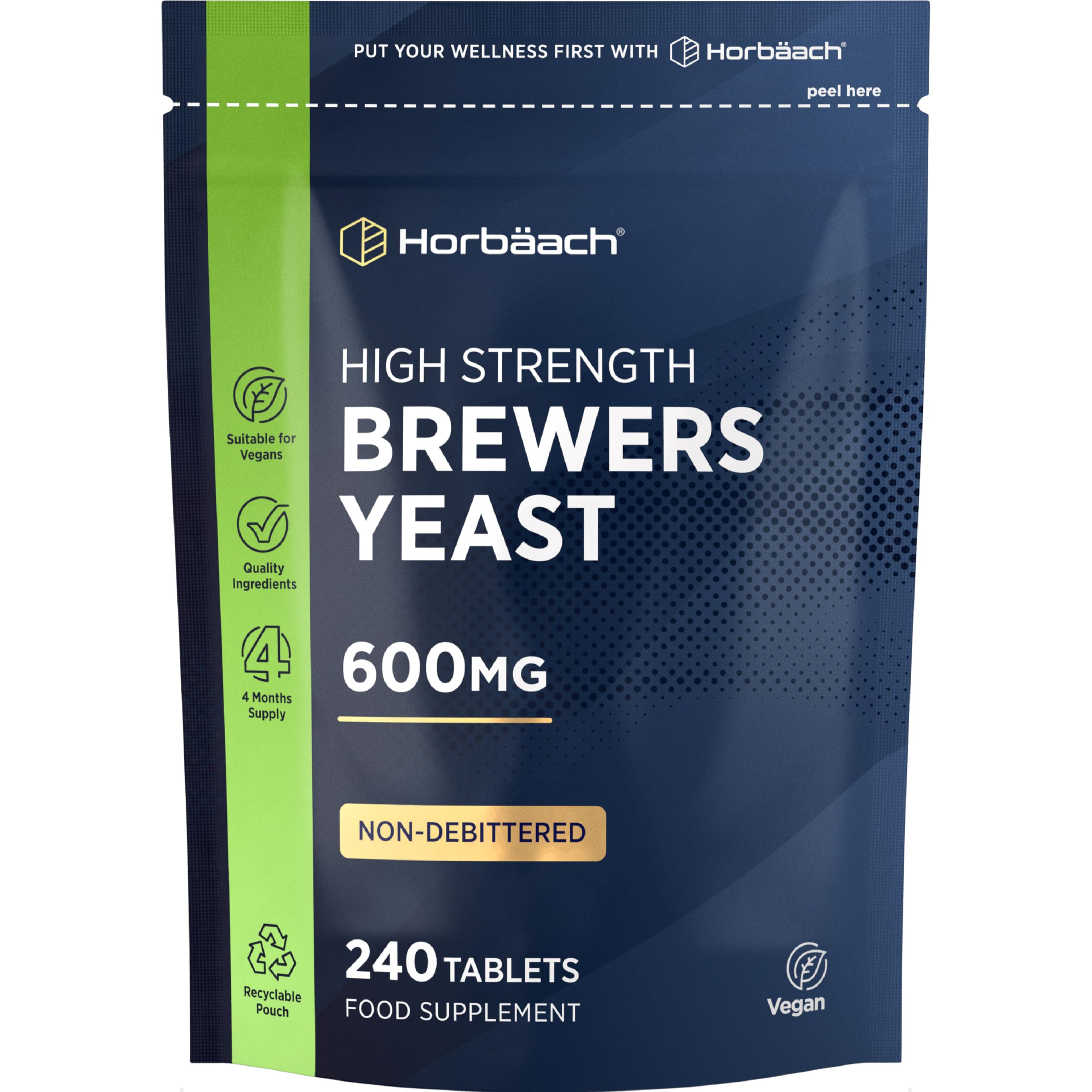 Brewers Yeast Tablets 600mg | 240 Count | Natural Source of B-Vitamins, Amino Acids, Minerals & Trace Elements | High Strength Supplement | by Horbaach