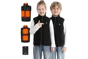 Hecusma Kids Heated Vest with 7.4V 12000mAh Battery Pack, Youth Heated Vest Kids Fleece with 5 Heating Zones for Boys Girls