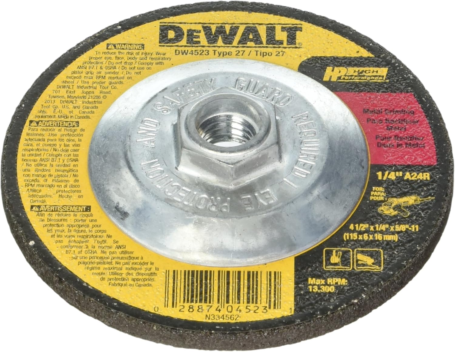 DeWalt DW4999 7" x 1/4" x 5/8"11" General Purpose Metal Grinding Wheel