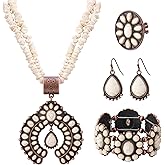 JMScape 4 PCS Western Turquoise Jewelry for Women Boho Vintage Navajo Pearl Necklace Earring Bracelet Ring Set Country Cowgirl Accessories for Gift