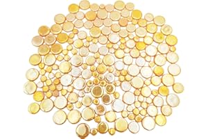 BTMIEY 1.1lb Random Round Glass Mosaic Tiles, Making Creative Iridescent Mosaic Pieces for DIY Craft,Flowerpots, Vases, Cups, Garden Decor Mosaic Making Supplies… (Gold)
