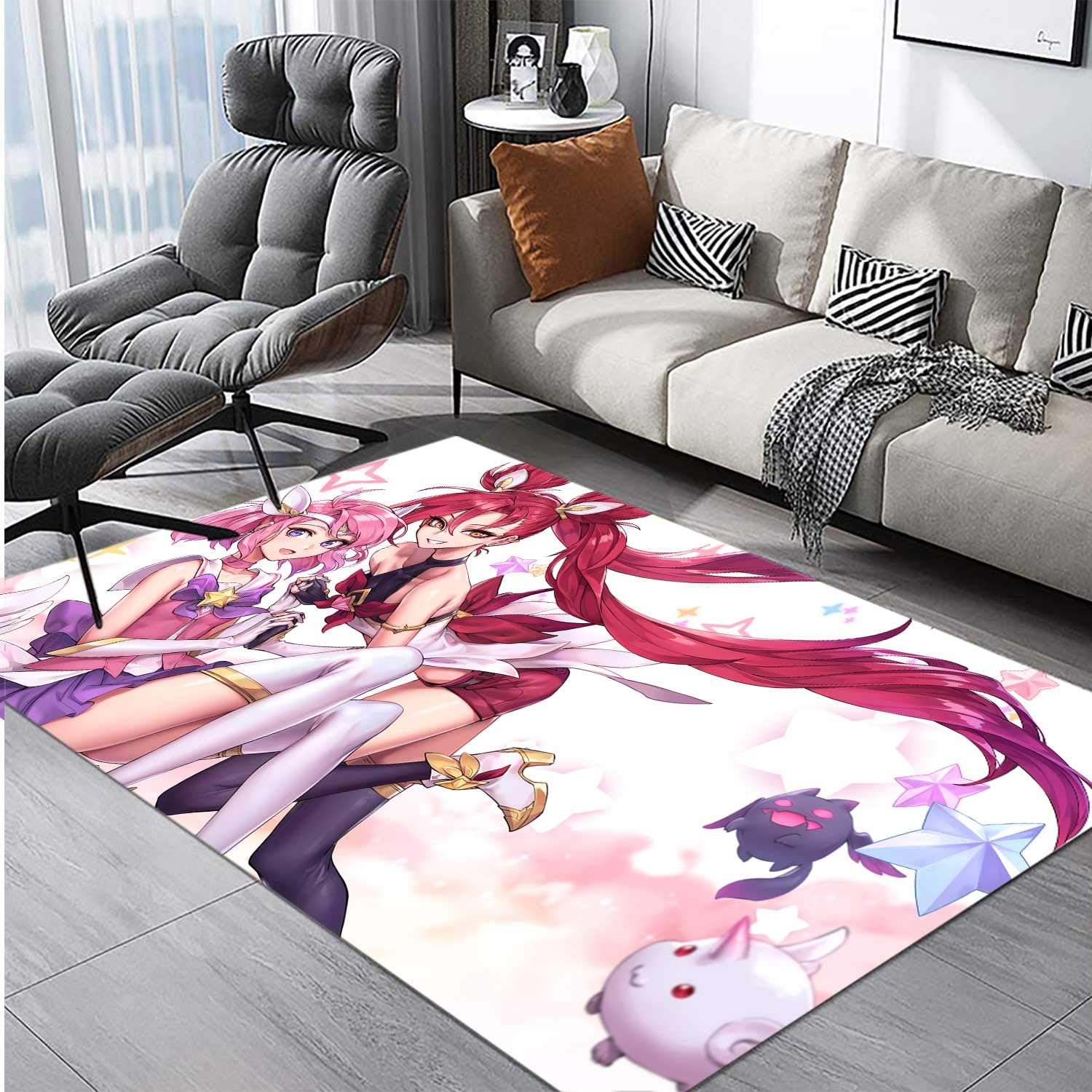 League of Legends Carpet,Star Guardian Jinx and lux,Area Rugs Mat for Living Room Bedroom Home Decorative 5 x 7 Feet(59 by 83 inch)
