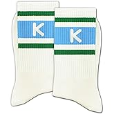 GMCDFHRQ Retro Blue Striped Crew Socks with Letter, Classic Initial Monogram Socks for Women or Men.