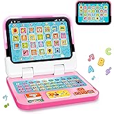 Learning Toy for Kids 1 2 3 Year Old Boys Girls, Learning Laptop for Toddlers 1-3, Interactive Educational Toys with Music Sounds Lights, Christmas Birthday Gifts for Baby Kids Age 12-18 Months, Pink