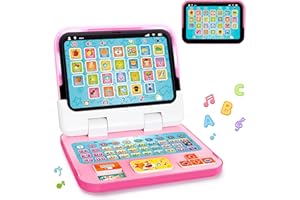 GMAOPHY Learning Toy for Kids 1 2 3 Year Old Boys Girls, Learning Laptop for Toddlers 1-3, Interactive Educational Toys with Music Sounds Lights, Christmas Birthday Gifts for Baby Kids Age 12-18 Months, Pink