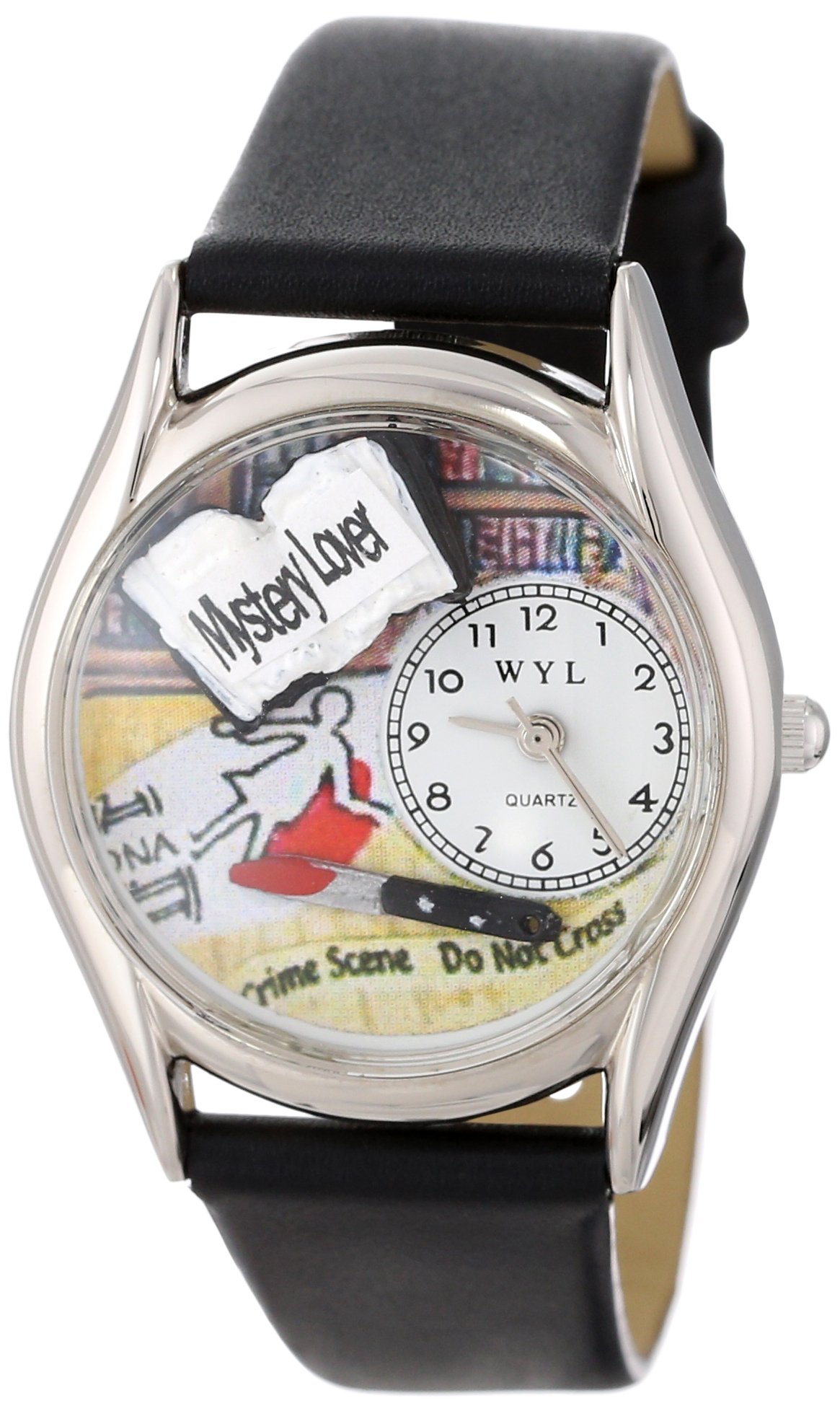 Whimsical Watches Mystery Lover Black Leather and Silvertone Unisex Quartz Watch with White Dial Analogue Display and Multicolour Leather Strap S-0450002