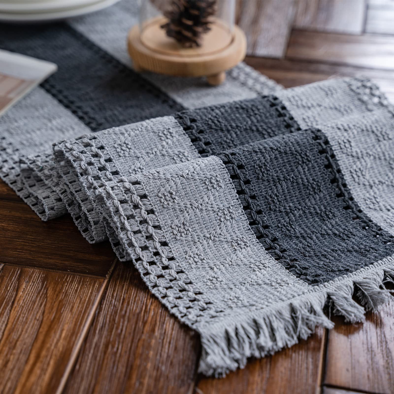 Weldomcor Macrame Table Runner Grey Boho Table Runner with Tassels Hand Woven Cotton Table Cover Rustic Farmhouse Table Decoration for Bohemian Kitchen Dining Table 30 x 180 cm