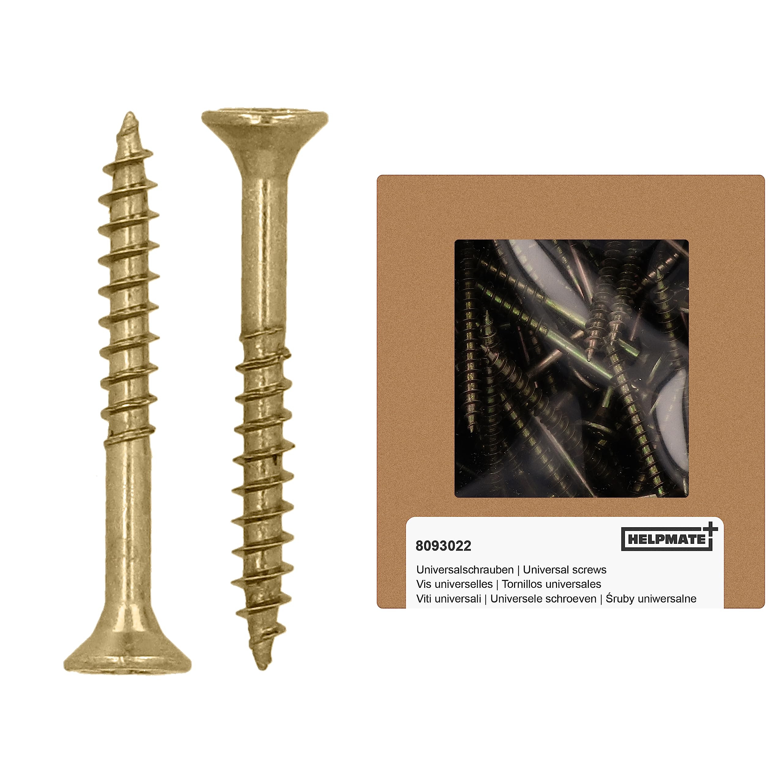 HELPMATE - Universal screws, countersunk head, 3.5x30, yellow passivated - 400 pieces Wood screws with T-drive and partial thread - Chipboard screws for indoor use and protected outdoor areas