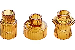 Vixdonos Taper Glass Candlestick Holders Tealight Candle Holders for Table Centerpieces, Wedding Decor and Dinner Party (3 Pcs, Amber)