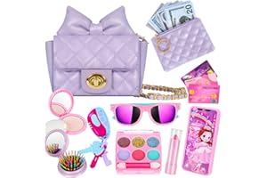 KONP Little Girl Purse with Kids Makeup Kit, My First Purse Set with Chain Bag and More Pretend Play Toys, Princess Toys Christmas Birthday Gifts for Toddler Girl Age 3-8 (Purple)