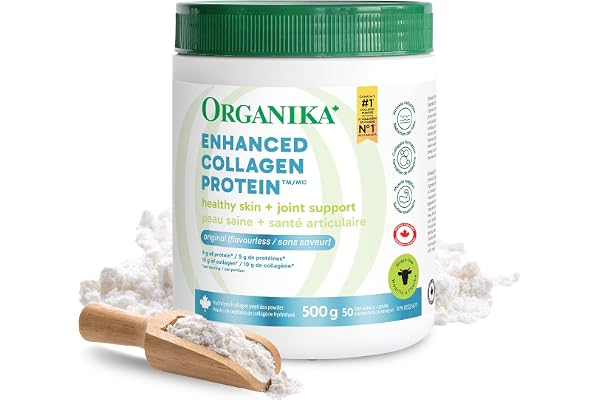Organika Enhanced Collagen Peptides Powder (Type 1 & 3) – 10g Per Serving for Hair, Skin, Nails & Joints – Canadian-Made, Gra