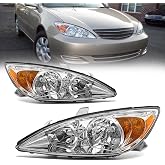 AXLAHA for 2002-2004 Toyota Camry Headlights Assembly Chrome Pair | OE 81550-AA060/81510-AA060, Halogen, W/O bulbs, IP67, Plug &amp; Play, clear lens,