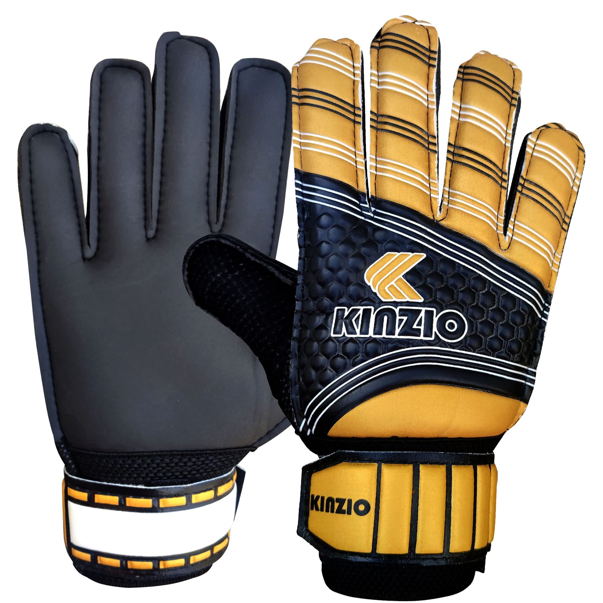 KINZIO Kids Goalkeeper Gloves Football Gloves For Boys kid’s children adult Soccer Goalie Sports Practice Gloves Protection Super Grip Palm (Gold/Black, 8)