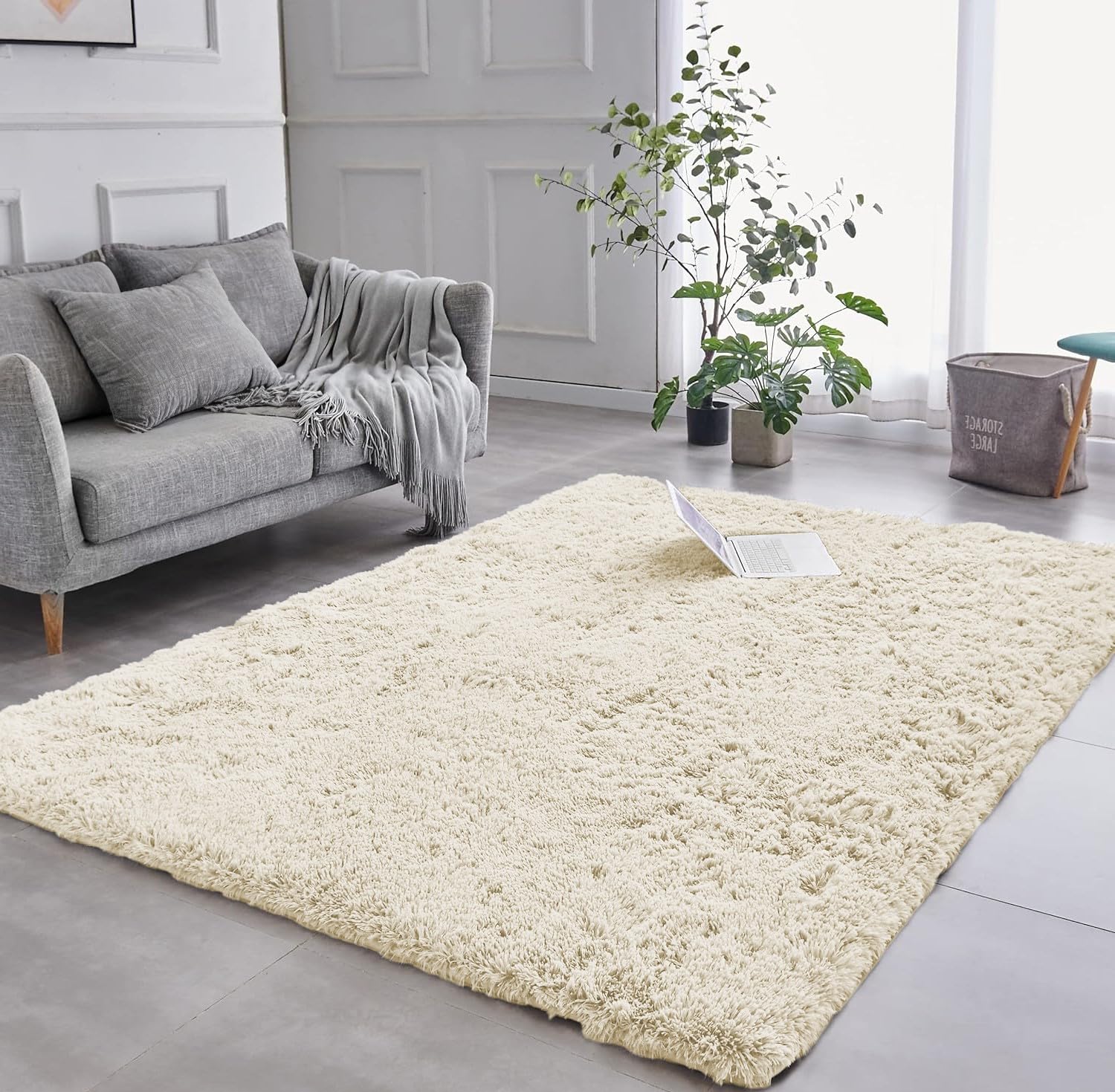 AMEHA Cream Shaggy Rug 80x150 cm Fluffy Soft Non Slip Living Room Bedroom Area Rugs Carpet Non-Shedding