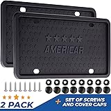 AMERICAR License Plate Frame 2 Pack Kit – Black Silicone License Plate Frames – Rattle Proof, Scratch Proof, Rust Proof, Stre