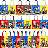 Amylove 24 Pcs Kart Reusable Gift Bags Truck Birthday Party Supplies Non Woven Goodie Bags for Kids Reusable Tote with Handles Candy Treat Kart Snack Bag for Boys Kids Truck Party Favors(Colorful)