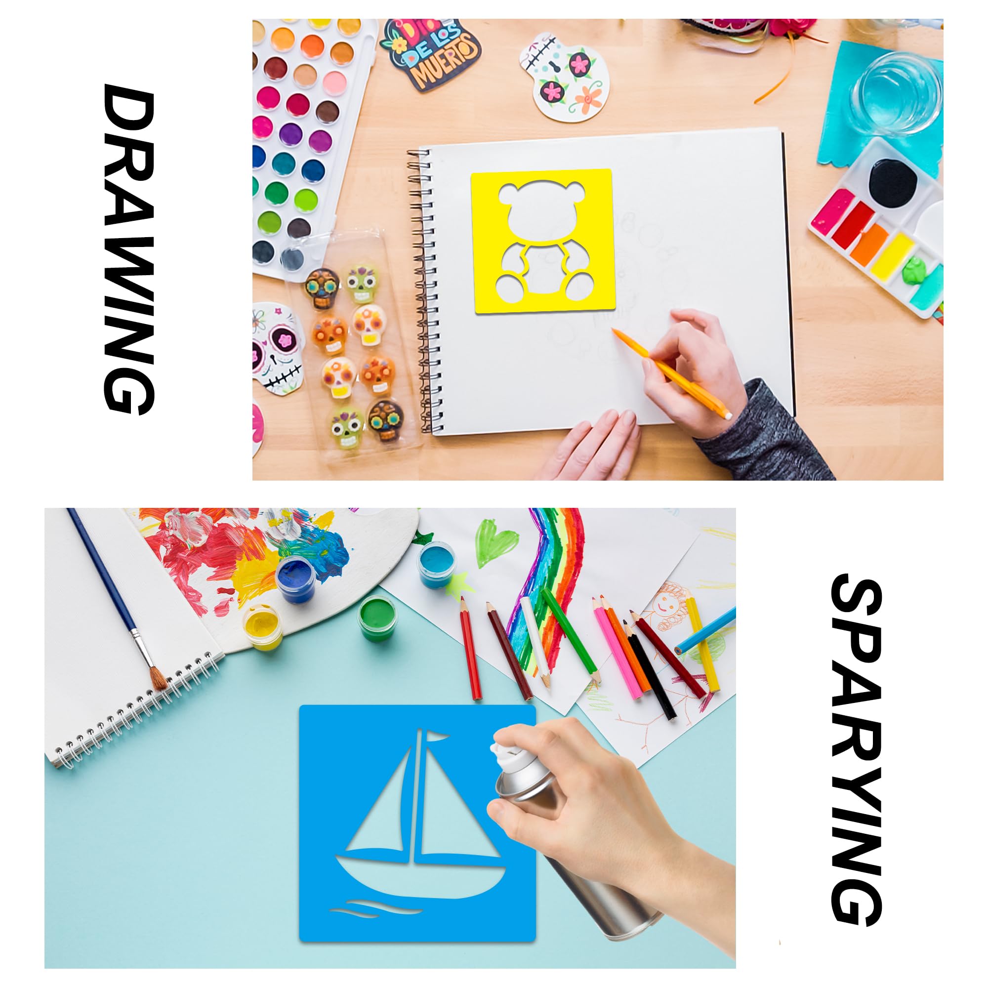 24 Piece Stencils for Kids Stencils for Painting Sidewalk Chalk Stencil Outdoor Garden Themed Stencil Kids Style Collection-5in