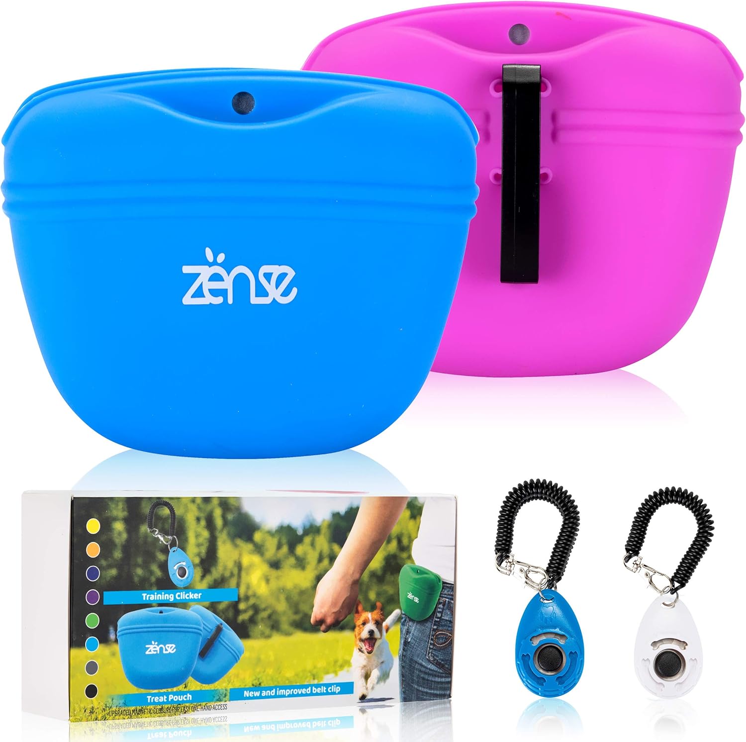 Zënse Premium 2 Dog Treat Pouch and 2 Dog Training Clicker