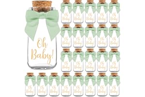 Ethisa Vintage 24 Pack Oh Baby Woodland Milk Glass Bottles with Ribbons and Stickers - Classy Baby Shower Favors for Guests and Table Centerpieces - Gender Neutral Eucalyptus Decoration - Safari Theme