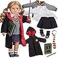 Deluxe 11pc Hermione Granger Inspired 18" Doll Outfit-Compatible with American Girl Outfit & Accessories Set Includes Robe, Wand, Book, Sweater, Shirt, Skirt, Socks, Shoes & Tie- Great Easter Gift