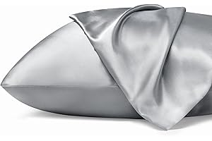 Bedsure Satin Pillowcase for Hair and Skin - Grey Zipper Pillow Cases Queen Size Set of 2, Similar to Silk Pillow Cases, Silky & Super Soft Cooling Pillow Covers, Gifts for Her or Him, 20x30 Inches