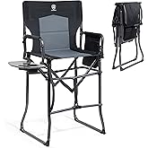 EVER ADVANCED Portable 30.7" Seat Height Tall Folding Camping Chair Directors Chair High Foldable Bar Stool with Side Table f